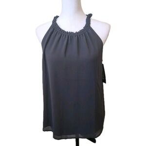 Daily Look NWT Size M Tank Mock Halter Charcoal Gray Flowy Professional Career‎